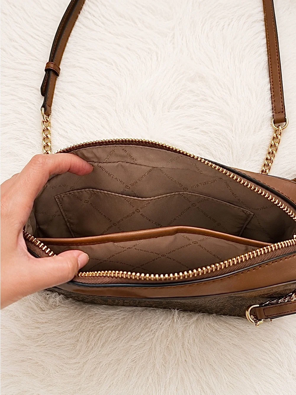 Michael Kors Brown/Chocolate MK Logo Crossbody with Gold Hardware
